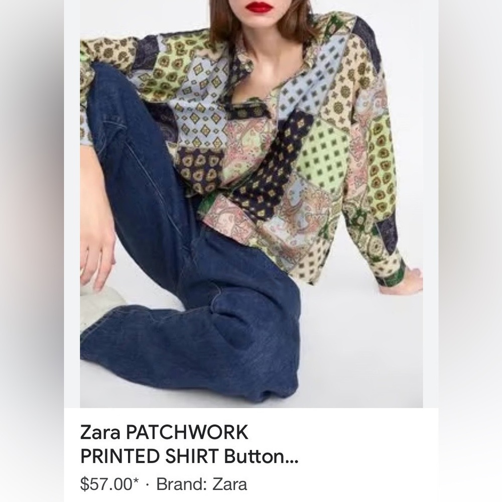 Zara Multicolor Patchwork Button Down - image 7